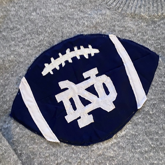 gray white navy blue Notre Dame patchwork sweater - Picture 3 of 5